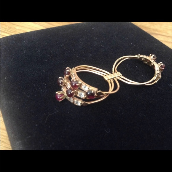 antique victorian 14k rose gold garnet and paste stones size 8 - Picture 2 of 5